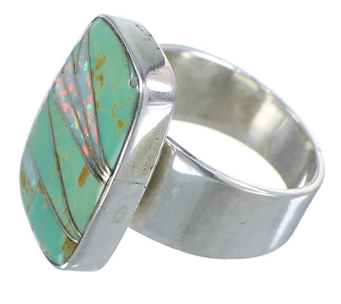 Silver Turquoise And Opal Jewelry Southwest Ring Size 8-1/2 AX83302